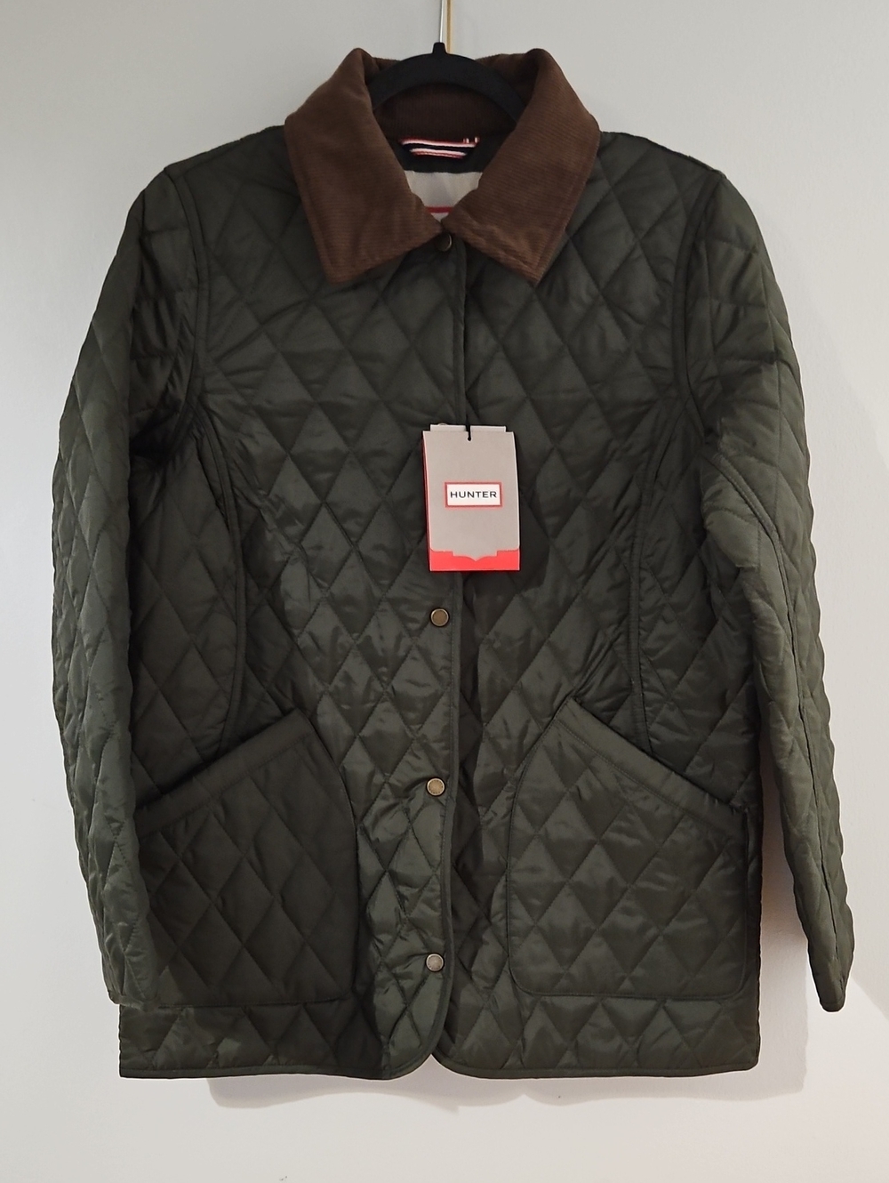Hunter Quilted Olive Green Puffer Jacket with Brown Collar Rachel Sp Water Resis